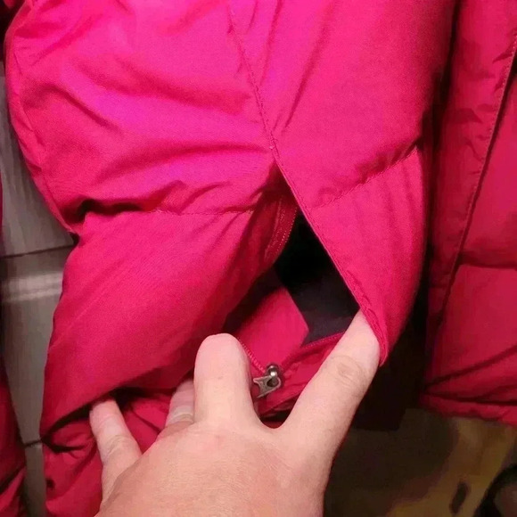 LL BEAN red goose down puffer jacket with removable hood MP - Picture 5 of 10